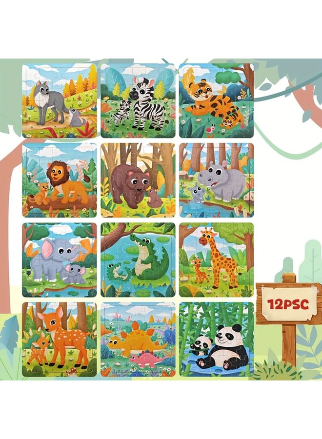 JHTOY 583 Wooden Puzzle Set 12pcs Educational Preschool Toys Animal Puzzles For Kids - Image 5